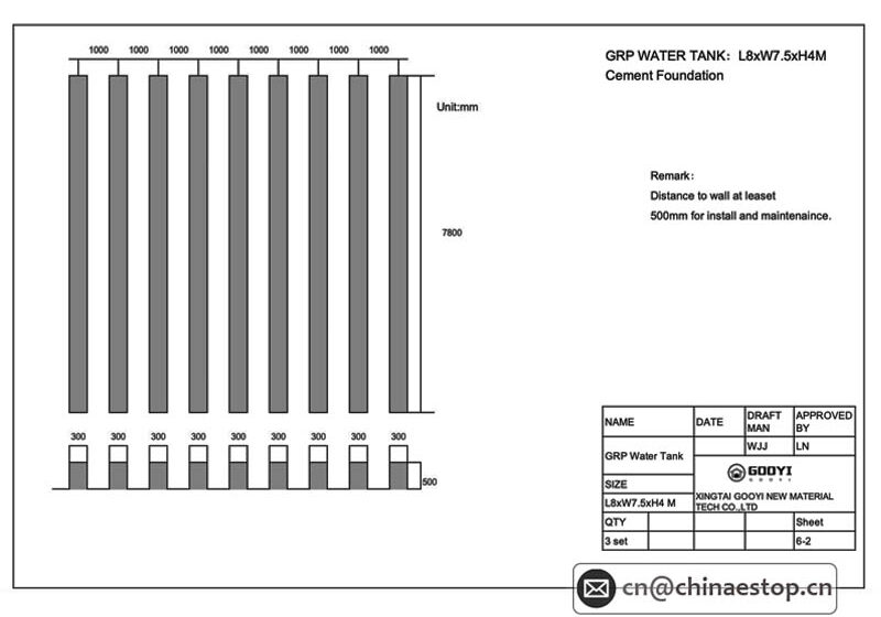 Sectional GRP Water Storage Tank Drawing